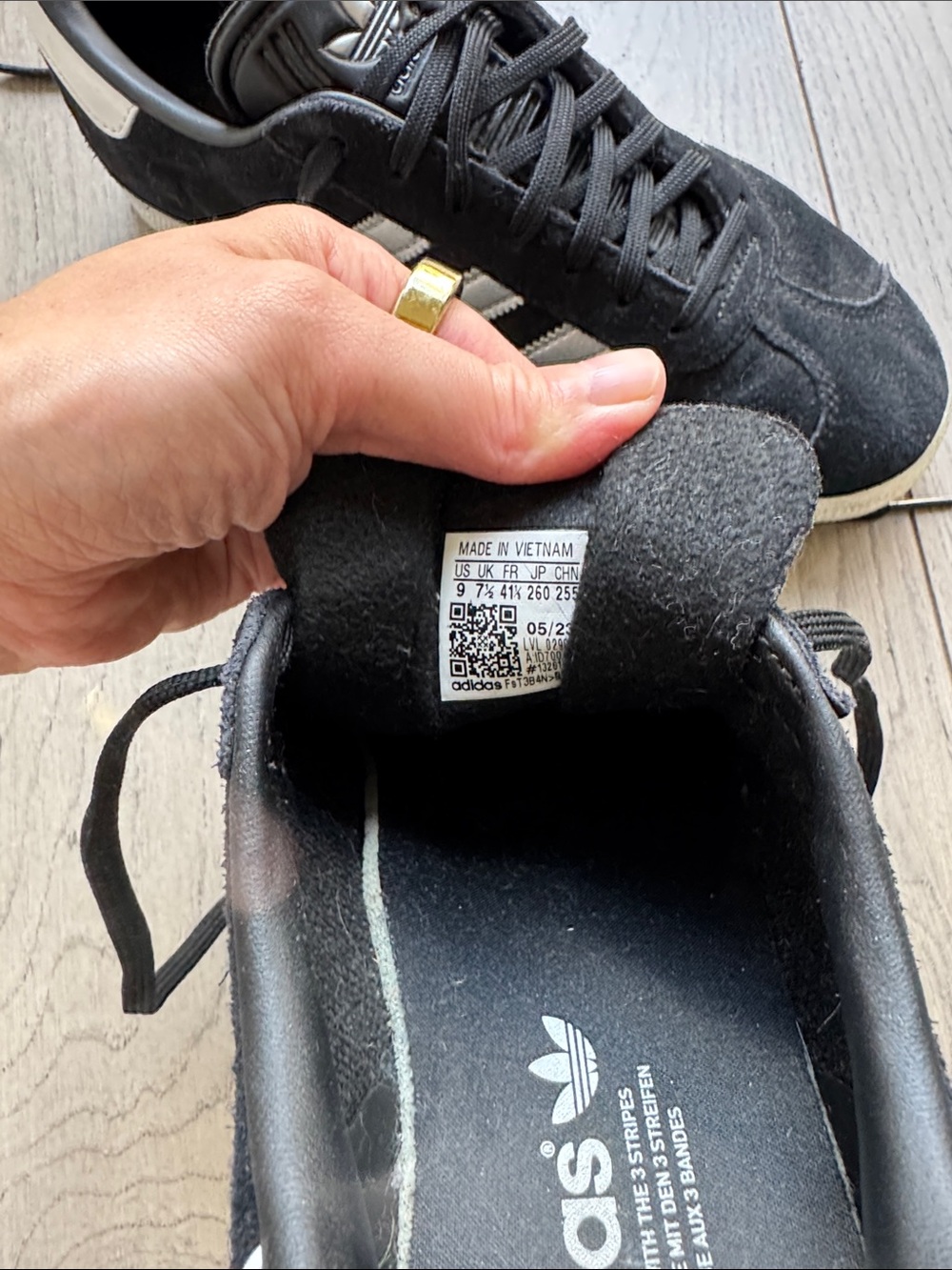 adidas Black Suede Gazelle Sneakers with silver Stripes - Picture 5 of 5